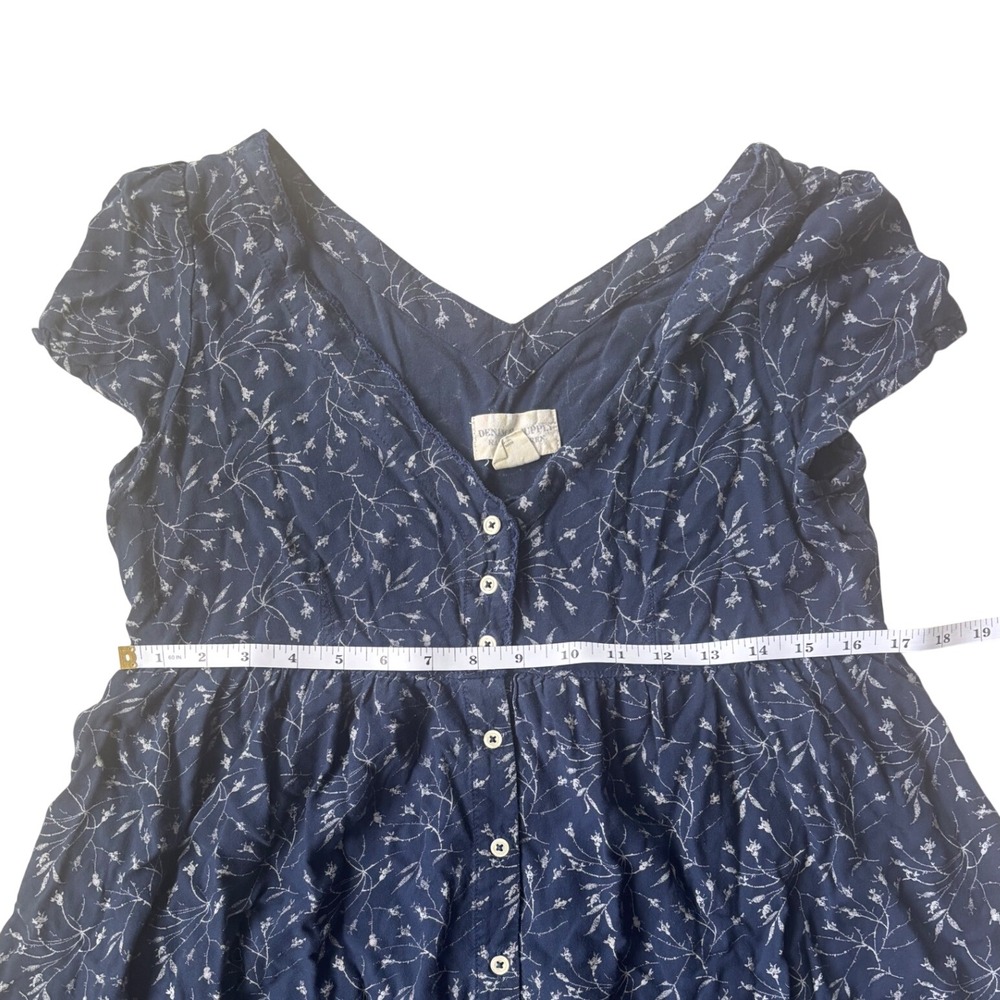 Denim & Supply Ralph Lauren Navy Floral Button Front Babydoll Swing Mini Dress M - Picture 6 of 8